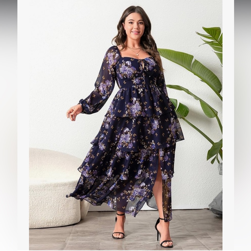 EUC Maternity Floral Ruffled Tiered Wrap Gown